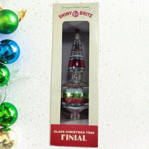 Christopher Radko Shiny Brite Glass Tree Topper Finial 2017 9" Glitter Stripes